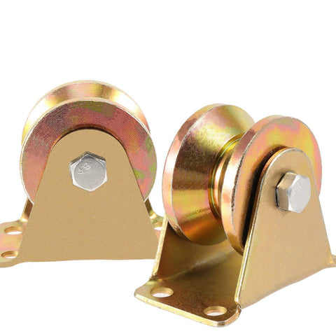 8 pack 2 inch heavy duty v groove wheel set for sliding gates and industrial track rails, durable V shaped steel rollers with bracket