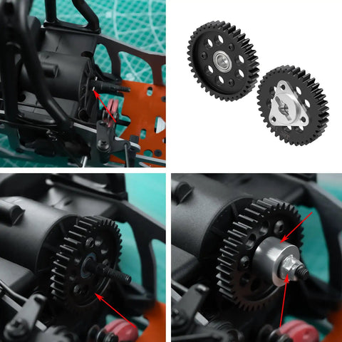 40 Tooth Spur Gear And Slipper Clutch Eliminator Upgrade For One Eighth HPI Savage RC Cars with hardened steel main gear and aluminum housing