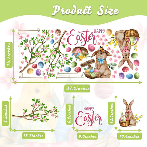 Happy Easter Totally Cute Wall Decals Set With Bunny And Eggs Tree Branch Design Peel And Stick Window Clings size chart