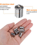 Showcasing Heavy Duty 304 Stainless Ball Spring Plungers Precision Cabinet Latches in hand, highlighting smooth operation and tight grip.