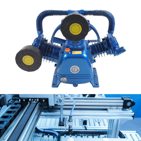 10Hp Portable Air Compressor Pump Head 7.5kw High Efficiency Motor in blue with dual pistons for industrial use.