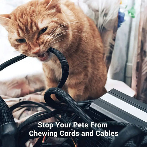 Cat biting expandable one half inch cable management sleeve protector one hundred foot PET braided wire loom for office TV computer
