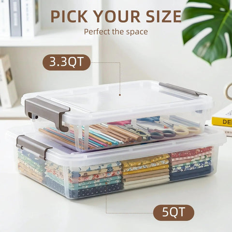 Knock Your Clutter Down To Zero With These Dependable Stackable Plastic Storage Bins With Secure Snap Lids Great For Paper Folders And School Projects Solid Durability Guaranteed, 3.3QT and 5QT sizes.