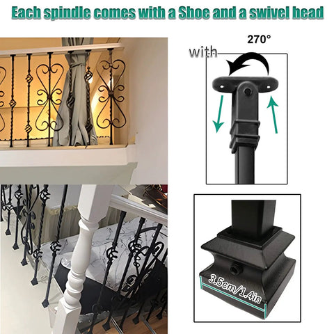 Heavy Duty Iron Square Railing Posts With 270 Degree Swivel Bracket And Flat Mount Shoe showing adjustable head and shoe.