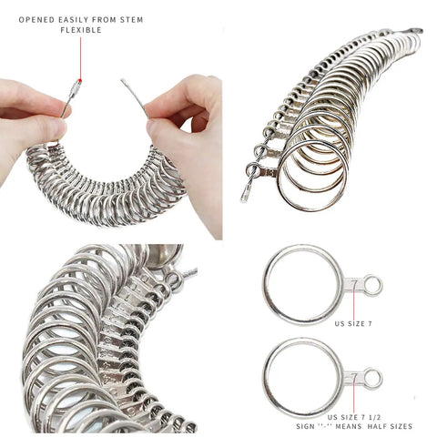 Ring Sizer Kit With 27 Piece Gauge Set For Finger Sizing Aluminum Mandrel And Stainless Steel Gauge Set US Sizes 1 To 15 And EU 41 To 76
