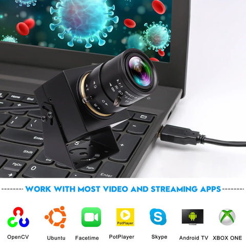High Speed USB Camera With Global Shutter 90fps 2MP 1920x1200 for Crisp Fast Action, 4x Varifocal Zoom connected to laptop