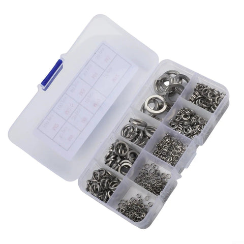 Open Spring Washers And Split Lock Washer Set, 480 Pcs Mechanical Fastener Kit in storage box, stainless steel.