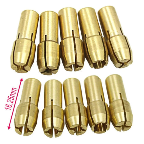 4 Premium Brass Collet Chuck Adapters In 2.4 And 3 Millimeter For Your Mini Rotary Power Tool, showing brass build and precise fit.