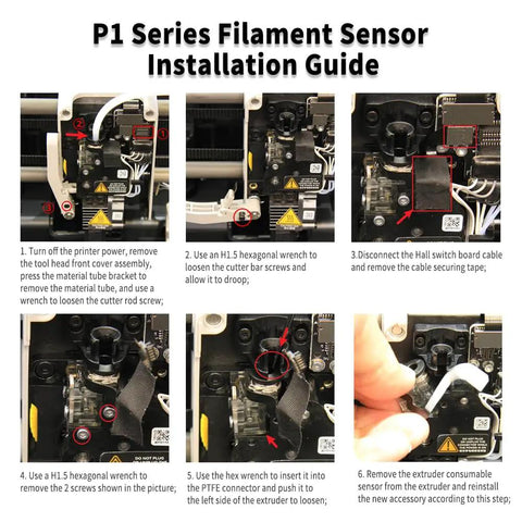 P1 Series Filament Sensor Installation Guide for Plug And Play Upgraded Extruder Filament Sensor For 3D Printers With Smart Jam Detection And Runout Alert.