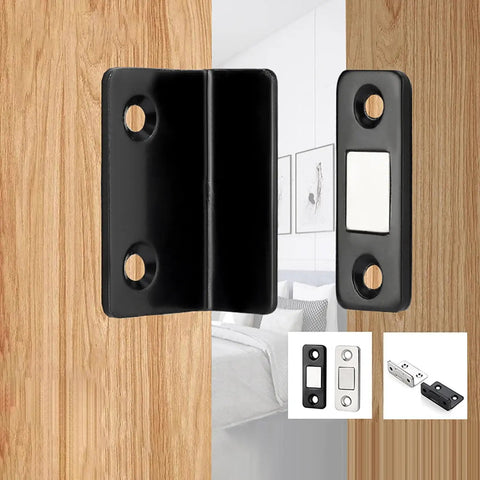 Ultra Slim L Shaped Cabinet Magnetic Catch Heavy Duty Adhesive Door Latch For Tight Corners And Slick Sliding Panels Easy Install For Closets Wardrobes And Drawers Black