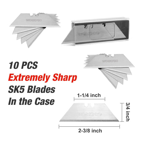 10 replacement SK5 blades in case for Kickass Folding Utility Knife With Solid Wood Handle And Tight Back Lock Heavy Duty Box Cutter.