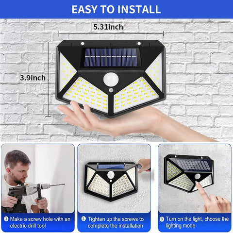 Solar Outdoor Security Lights With Motion Sensor IP65 Waterproof 100 LED Flood Lights Reflector easy install instructions.
