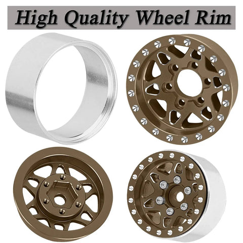 1.0 Inch Beadlock Wheel Set For SCX24 TRX4M RC Crawler Cars Aluminum Heavy Duty Rim Four Pieces Brown Beadlock Hubs
