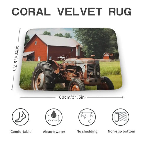 Thick Soft Absorbent Farm Tractor Bath Rug Mat With Non Slip Backing Ultra Absorbent Coral Fleece Machine Washable Bathroom Rugs