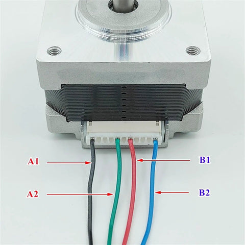 12V DC Nema 16 Stepper Motor With 39mm Frame 0.2N.m Torque 1.8 Degree Step 0.7A 2 Phase 4 Wire For CNC Machining And DIY Projects Includes 20 Tooth MXL Synchronous Pulley Wheel 5mm Shaft, front wiring view