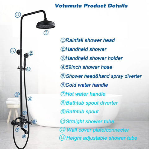 Matte Black Outdoor Shower Faucet Set With 8 Inch Rainfall Shower Head And Handheld Spray Luxury Shower System for backyard