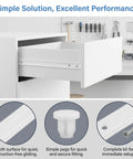 Heavy Duty Drawer Slide Kit With White Plastic And Metal Rails For Dresser Drawers And Baskets, Lightweight Design For Easy Install