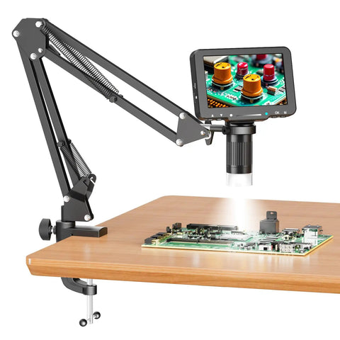 5 Inch LCD Digital Soldering Microscope with Flexible Stand, 1000X magnification, inspecting circuit board, 1080P PC view