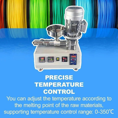 Heavy Duty Desktop 3D Printer Filament Extruder And Single Screw Plastic Pellet Recycler Machine with temperature control features.