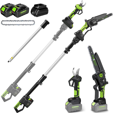 4 In 1 Pole Saw And Electric Pruning Shears Kit With An 8 Inch Bar For Tree Trimming Cordless Pruner With A 15 Ft Extension Pole