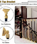 Tilt top bracket for adjustable aluminum stair spindles, showcasing gold finish for indoor staircases and platforms.