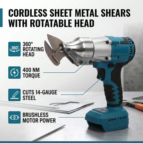 Aolidsive Cordless Metal Shear Delivering 400Nm Torque For Bl1830 Battery with 360° rotating head and brushless motor.