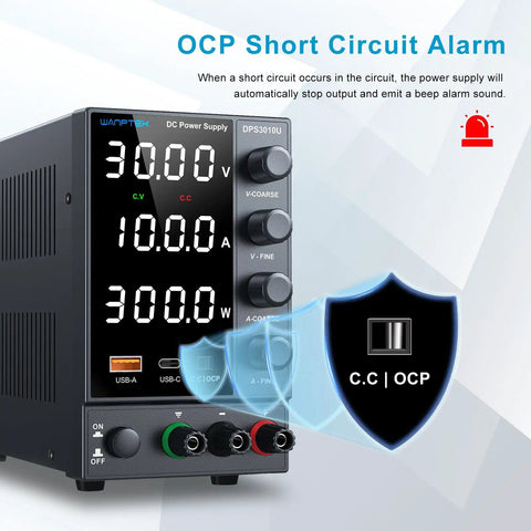Pro Grade DC Bench Power Supply 0 To 30V 0 To 10A with Coarse And Fine Encoder Knobs, OCP Protection display