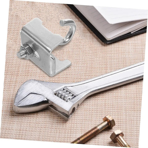 Killer Grip Six Piece Heavy Duty Girder Clamp Hooks For Beam Storage Versatile Shelving Brackets For Warehouse Organization Beefy Steel Hardware Built Like A Tank with adjustable steel clamp and wrench.
