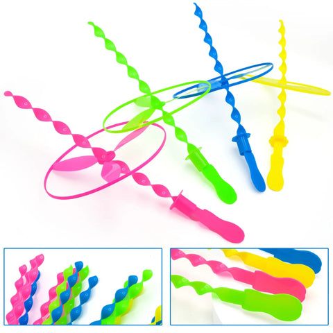 Colorful toys from 40 Piece Large Flying Disc Toy Set With Swirly Sticks, Rings, Plastic Propeller Spinners, Dragonfly Saucers And Launchers For Kids, Party Favors And Gifts, Easy Launch, Fun Outdoors, 13 Inch Sticks And 6 Inch Discs