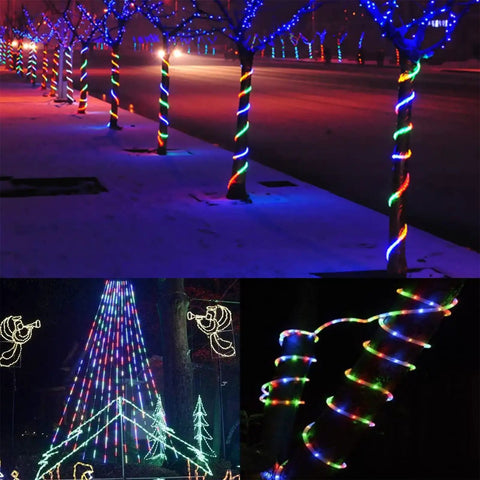 50ft 360 LED Rope Lights Outdoor Multicolor Waterproof Connectable Flexible Tube Lights With 8 Modes wrapped around trees
