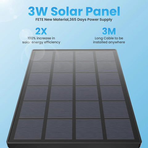 3W solar panel for Outdoor 2K Wireless Security Camera With Solar Power, efficient energy supply with 3M cable.