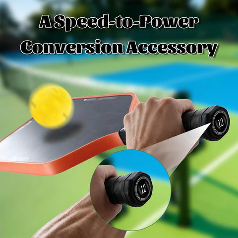 Three Weighted Cap Coins For Pickleball Paddle, Counterbalance Tokens To Boost Control And Stability, paddle in hand on court
