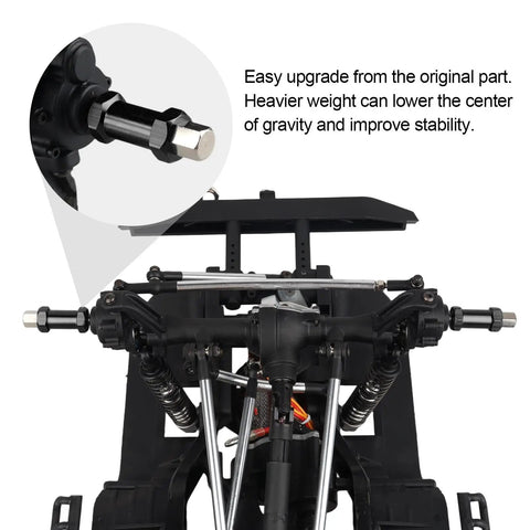 RC crawler with 4 Pack Aluminum RC Wheel Spacers 12mm Hex With 25mm Offset Extension installed on axle, close-up detail
