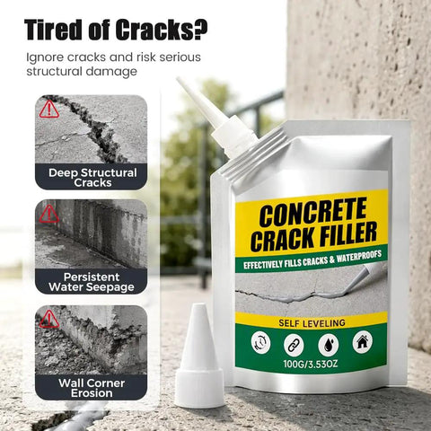 Heavy Duty Self Leveling Concrete Crack Filler And Waterproof Sealant For Indoor Outdoor Driveways Patios Garage Floors Top Shelf Masonry Bond Straight Fire in a 100g pouch on a textured surface.