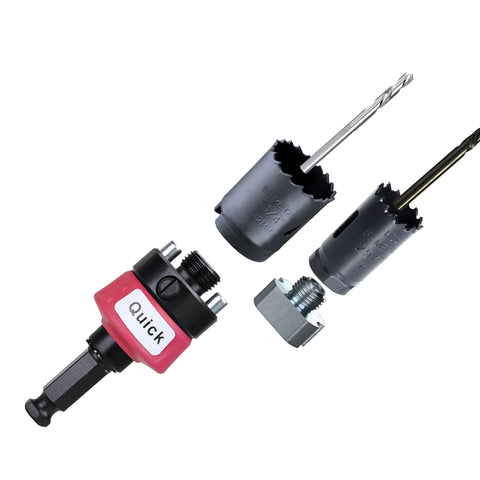 Fast Change Hole Saw Mandrel With 7/16 Inch Shank Quick Connect Arbor For 9/16 To 10 Inch Hole Saws, pilot bits and adapter