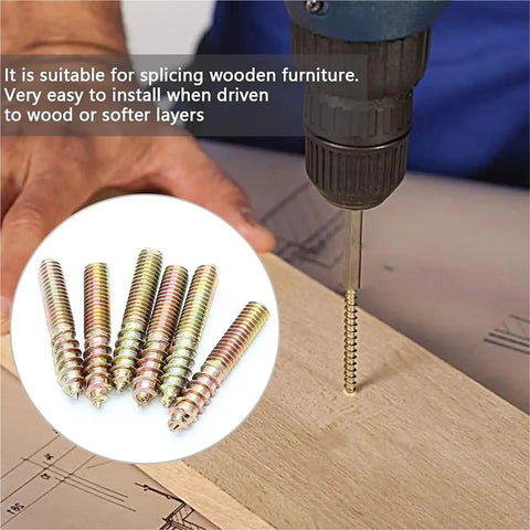 15 Pieces M8 Double Headed Hanger Bolts Yellow Zinc Plated Dowels with drill installation in wood project