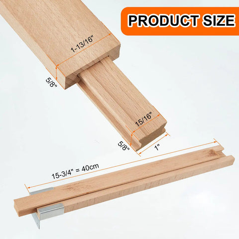 Four Pack Solid Wood Drawer Slides 16 Inch Bottom Mount Guide Track Featuring Greaseless Metal Rollers Built Tough For Furniture Fixups Run Smooth As Butter dimensions showing 1-13/16" width and 40cm length.
