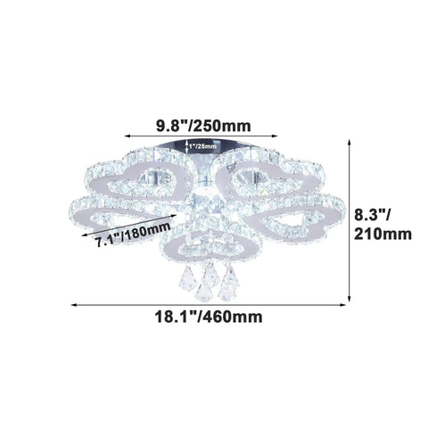 5 Heart Ring Crystal Chandelier LED Ceiling Light Fixture Stainless Steel Pendant Lighting
