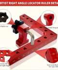 Seven Piece 90 Degree Precision Right Angle Clamp Set For Woodworking And Frame Making Keeps Corners Square In Picture Frames Boxes Drawers And Cabinets Boosting Your Pro Crafting Workflow And Accuracy red metal clamp with dual scale ruler