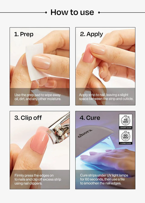 How to use Semi-Cured Gel Nail Strips Value Set With Full Size Lamp And Mini Remover Bare Plum Starter Kit step-by-step guide