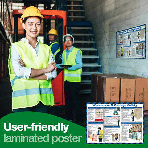 Durable Laminated Industrial Safety Poster Clear Crew Protocol Sheets For Warehouse Accident Prevention Heavy Duty A2 guide in use at job site.