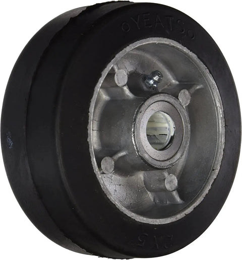 Sturdy 71 Inch Aluminum Appliance Dolly With Thick Felt Pads And Secure Ratchet Straps Moves Heavy Washers Dryers And Water Heaters Up To 500 Pounds No Sweat Built Tough Makes Moving Feel Easy Made In Usa wheel close-up showing thick rubber and metal for durability