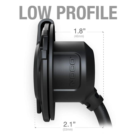 Side view of the GCP2 125V 15A AC Port Plug With Waterproof Inlet Socket And Dual 18 Inch Outdoor Extension Cords