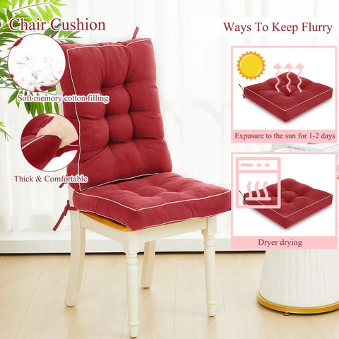 4 Pack Outdoor Patio Chair Cushions High Back Waterproof Weatherproof With Ties For Rocking Chairs And Indoor Use Red Set displayed on a chair