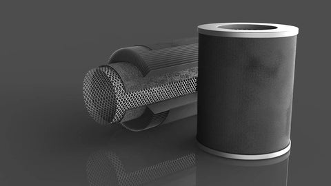 Replacement Filter Set With Pre Filter Carbon Filter H13 HEPA And PCO Technology for cleaner indoor air on a reflective surface.