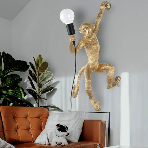 Dope Modern Resin Monkey Wall And Table Lamp With Hemp Rope Pendant Light For Home Decor White Finish, Ideal For Living Room
