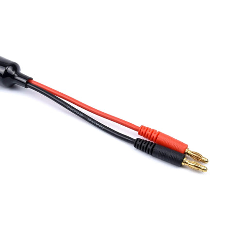 Close-up of banana plugs on Do It All 19 In 1 Lipo Battery Charger Adapter Cable for RC Cars Drones