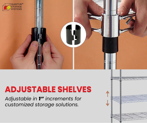 Adjustable features of Heavy Duty 304 Stainless Steel Shelving Rack With Rock Solid Flat Shelves And Raised Marine Lip To Stash Gear For Dang Tough Commercial Garage Storage Unit Four Tier.