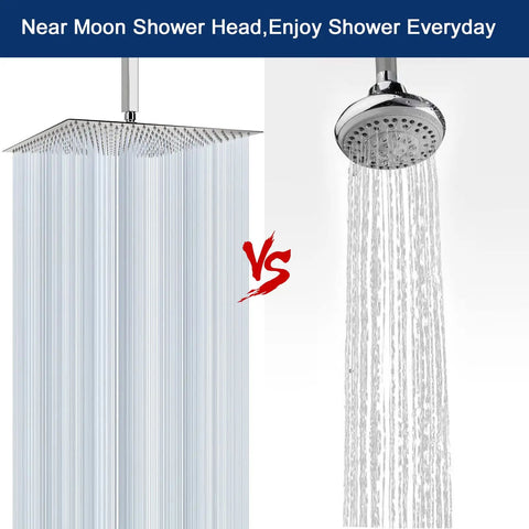 Comparison of Rain Shower Head With Arm And Square Ceiling Mount, 16 Inch Stainless Steel Chrome Finish vs traditional shower head