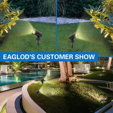 30W LED Landscape Spotlight 12V Low-Voltage Outdoor Lighting, 3000K Warm White, IP65 Waterproof illuminating pathways and gardens
